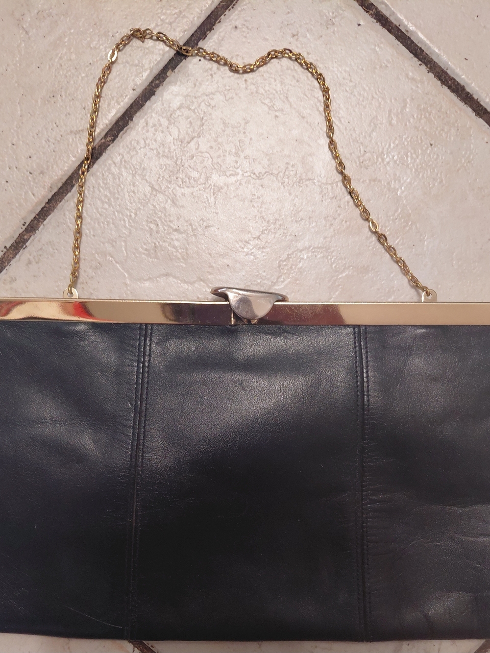 Black Leather Mini Bag with Gold Chain Handle